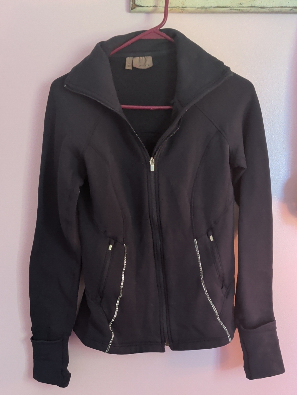 Athleta Black Full-Zip Athletic Jacket with High Collar